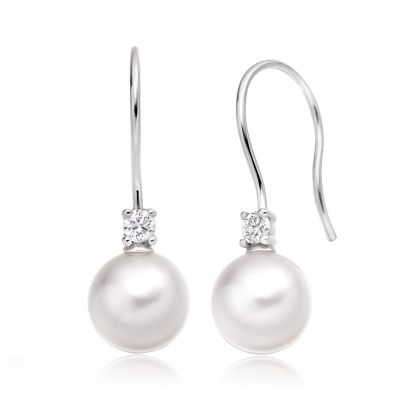 White South Sea Pearl and Diamond Hook Earrings-1