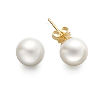 White South Sea Pearl Stud Earrings in Yellow Gold-SEVARYG1304-1