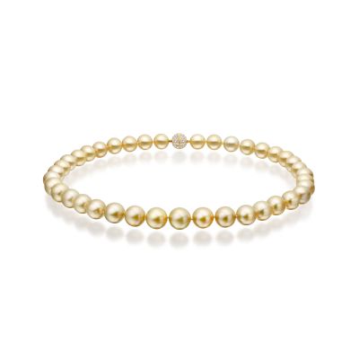 Gold South Sea Pearl Necklace with Pave Diamonds & Yellow Gold-SNGRYG0005-1