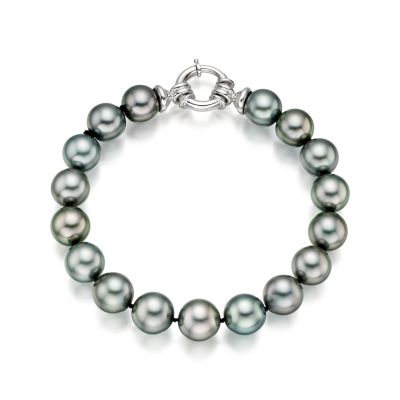 Tahitian Grey Pearl Bracelet with 18ct White Gold Spring Ring Clasp-1