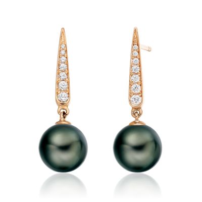 Mythologie Dark Dewdrop Tahitian Pearl Earrings in Rose Gold-TEBRRG1281-1