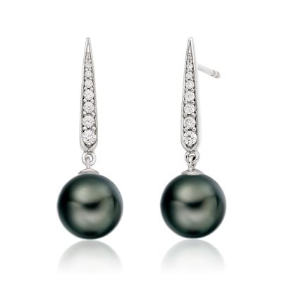 Mythologie Dark Dewdrop Tahitian Pearl Earrings in White Gold-TEBRWG1279-1