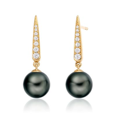 Mythologie Dark Dewdrop Tahitian Pearl Earrings in Yellow Gold-TEBRYG1280-1