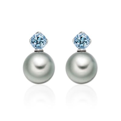 Lief Aquamarine Earrings in White Gold with Tahitian Pearls-TEGRAQ0465-1