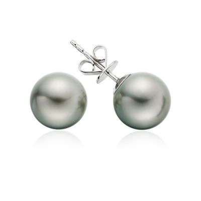 Tahitian Grey Pearl Stud Earrings with 18ct White Gold-1