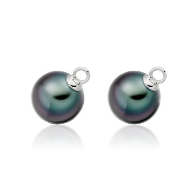 Pair of Black Tahitian Pearls for White Gold Leverback Earrings-1