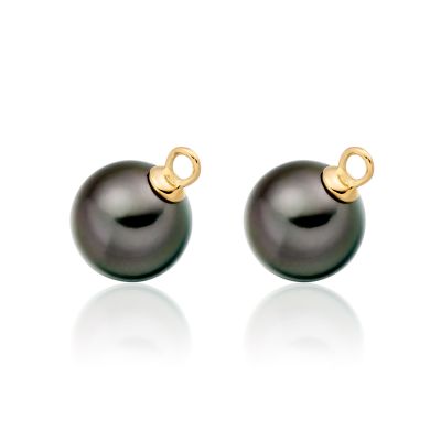 Pair of Black Tahitian Pearls for Yellow Gold Leverback Earrings-1