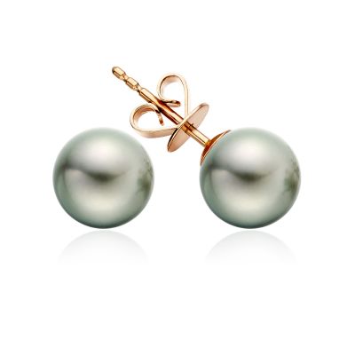 Green Grey Tahitian Grey Pearl Stud Earrings in Rose Gold-1