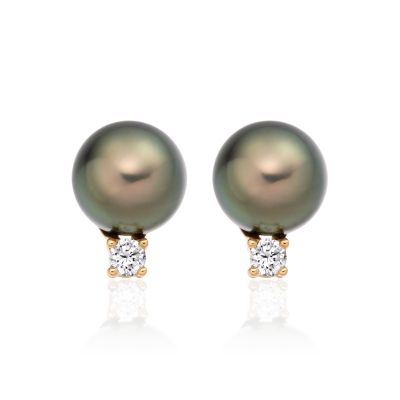Tahitian Pearl and Diamond Stud Earrings in 18ct Yellow Gold - TEPRYG0620-1
