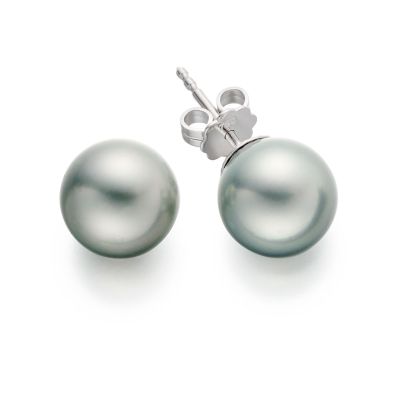 Tahitian Silver Pearl Stud Earrings with 18ct White Gold-TESRWG0046-1