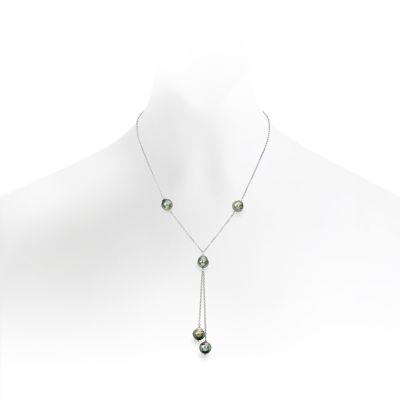 Baroque Tahitian Pearl Lariat Necklace with Silver Chain-TNGBSS0113-1