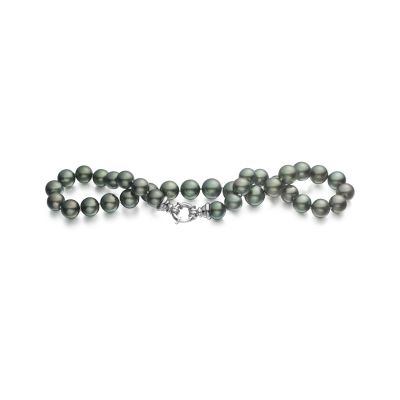Grey Tahitian Pearl Necklace with 18ct White Gold Ring Clasp-TNGRWG0006-1