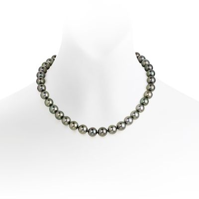 Grey Tahitian Pearl Choker Necklace with 18ct White Gold Ring Clasp-TNGRWG0088-1
