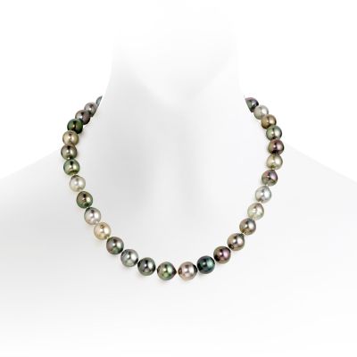 Multi-coloured Baroque Tahitian Pearl Necklace with 18ct White Gold-TNMBWG0017-1