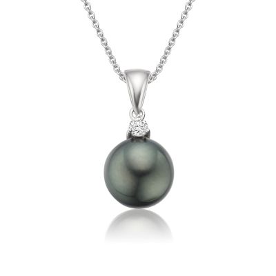 Black Tahitian Pearl and Diamond Pendant with 18ct Gold Chain-TPVAR00550058-1