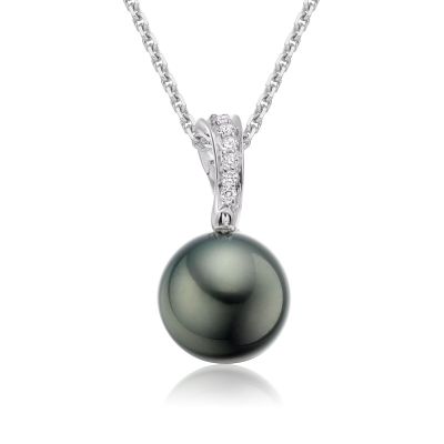 Tahitian Black Pearl and Pave Diamond Pendant with 18ct Gold Chain-TPBRWG0091-1