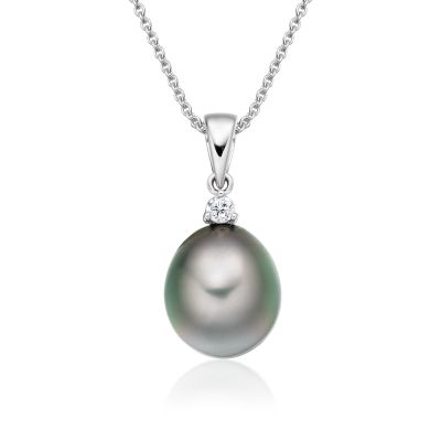 Grey Tahitian Drop Pearl and Diamond Pendant with 18ct White Gold - TPGDWG0622-1