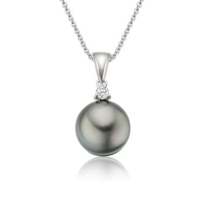 Grey Tahitian Pearl and Diamond Pendant with 18ct Gold Chain-TPVAR00560059-1