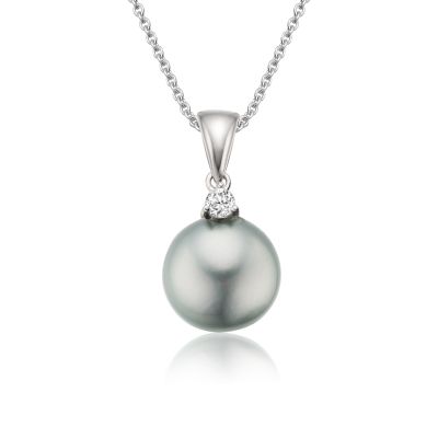 Silver Tahitian Pearl and Diamond Pendant with 18ct Gold Chain-TPVAR00570060-1