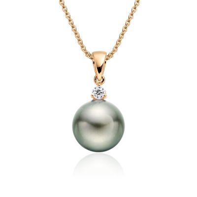 Green Grey Tahitian Pearl and Diamond Pendant in Rose Gold-TPVARRG1205-1