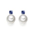 Blue Sapphire Stud Earrings in White Gold with Akoya Pearls-1