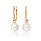 Yellow Gold Diamond Leverbacks with Akoya Pearls-AEWRYG0271-1