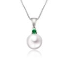 Akoya Pearl and Emerald Pendant in White Gold-1