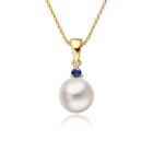 Akoya Pearl and Blue Sapphire Pendant in Yellow Gold-1