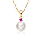 Akoya Pearl and Ruby Pendant in Yellow Gold-1