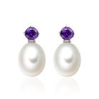 Lief Amethyst Earrings in White Gold with Freshwater Pearls-FEWDAM0467-1