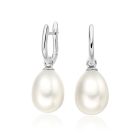 White Gold Huggie Earrings with White Freshwater Pearls-FEWDWG1247-1