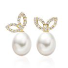 Enchanted Diamond Studs in Yellow Gold with Freshwater Pearls-FEWDYG0479-1