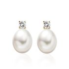 Diamond Studs in Yellow Gold with White Freshwater Pearls-FEWDYG0491-1