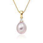 Pink Freshwater Drop Pearl and Diamond Pendant with 18ct Yellow Gold-FPPDYG1136-1