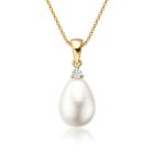 White Freshwater Drop Pearl and Diamond Pendant with 18ct Yellow Gold-FPWDYG1120-1