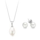 Bridal Pearl and Diamond Pendant and Earrings Set