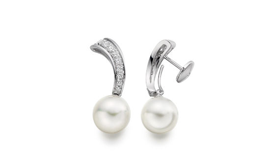 White South Sea Pearl and Diamond Earrings 