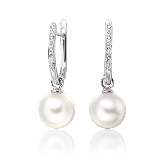 Pearl and Diamond Leverback Earrings