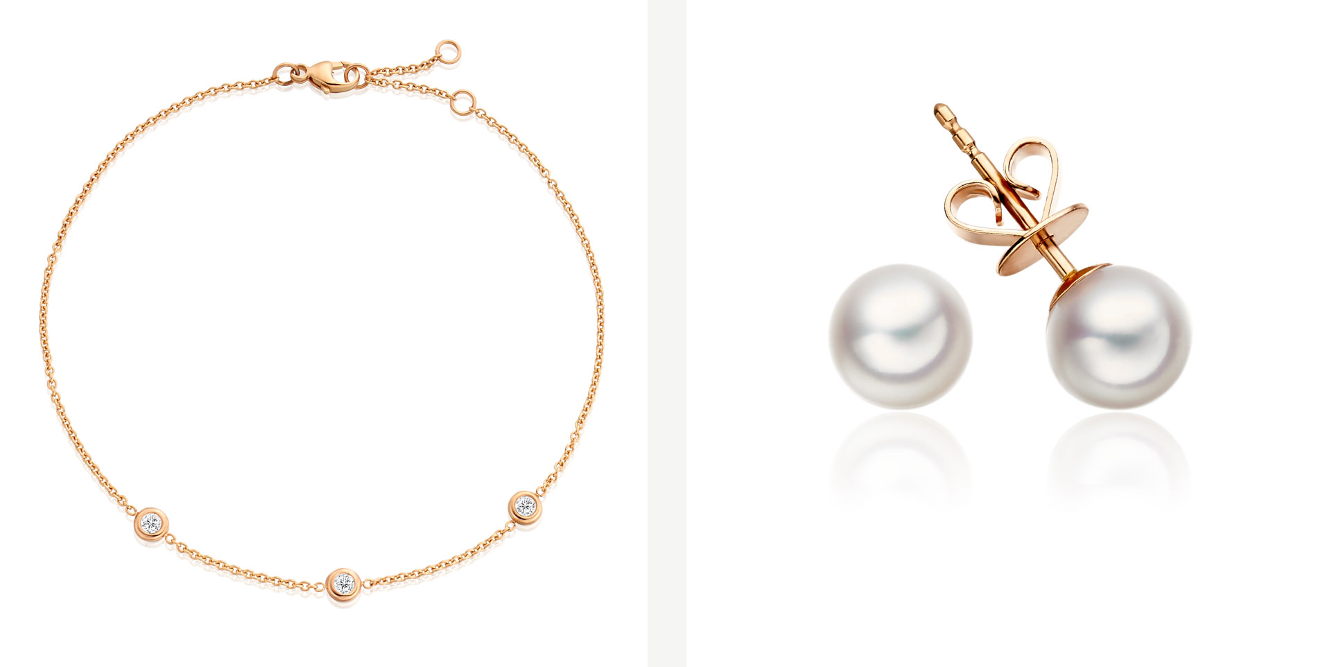Diamond Bracelet and Akoya Pearl Earrings in Rose Gold