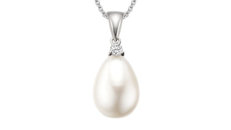White Freshwater Drop Pearl and Diamond Pendant